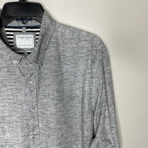 DENIM & FLOWER Shirt Mens XL Button-Down Gray Crosshatch Cotton Lyocell Blend - Picture 2 of 10